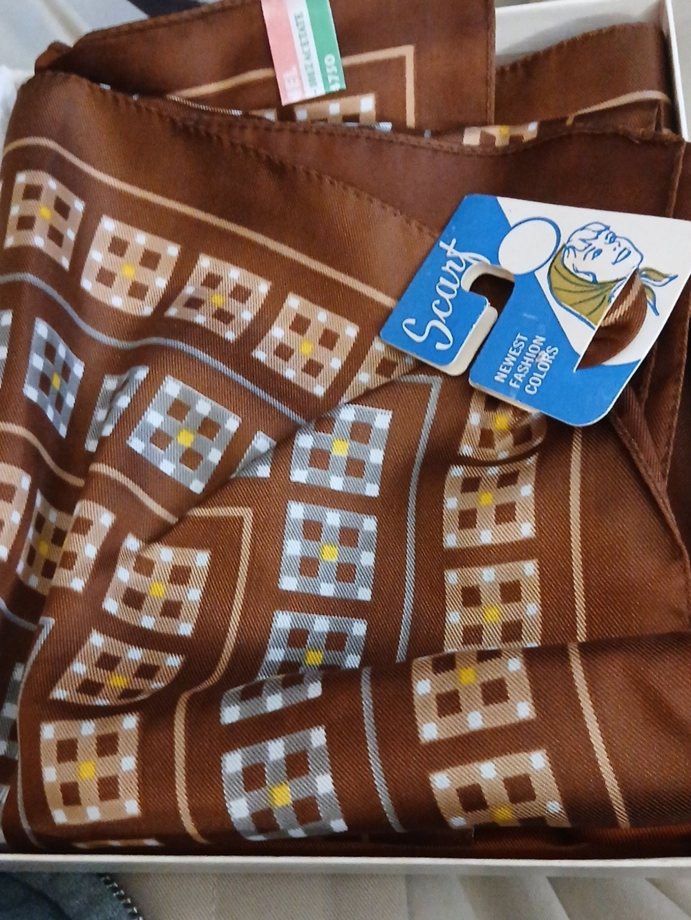 Vintage Brown Patterned Women's Scarf - Made In Italy